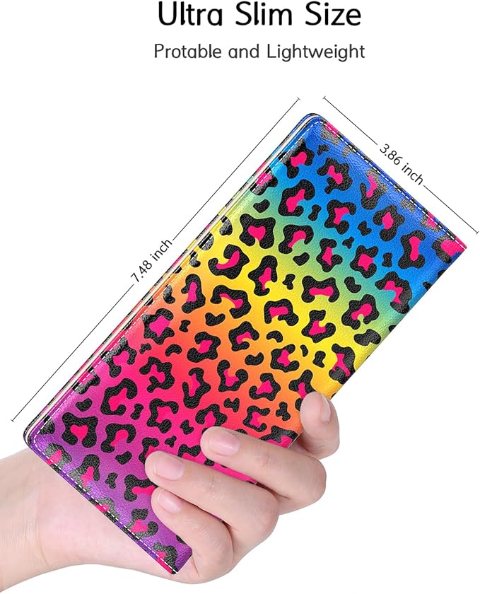 Nipichsha Womens Wallet, RFID Slim Wallets for Women, Thin Ladies Credit Card Holder Purse, Cute Leather Bifold Clutch Billfold with 11 Card Slots & ID Window, Colorful Leopard Print