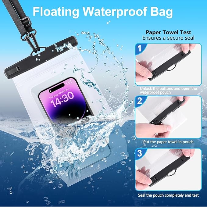 2 Pack Waterproof Phone Pouch Floating Large Waterproof Cellphone Dry Bag Case for iPhone 16 15 14 13 12 11 Pro Max XS XR X Galaxy S20-S24 Up to 7", PVC IPX8 Underwater HD Touch Phone Protector