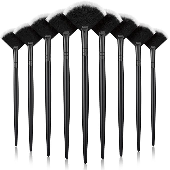 9 Pieces Facial Fan Mask Brushes, Soft Facial Applicator Brushes Tools for Peel Glycolic Makeup for Mud Cream(Black with White)