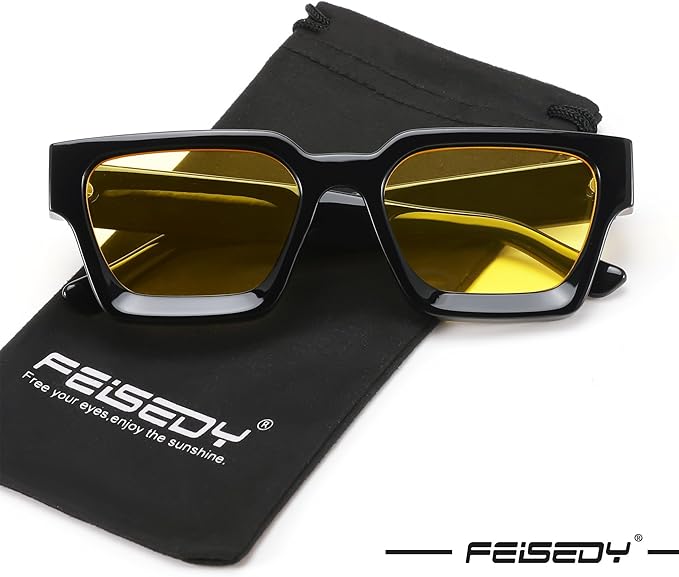 FEISEDY Retro 90s Square Sunglasses for Women Men Trendy Chunky Rectangle Sunglasses UV400 Protection B2385