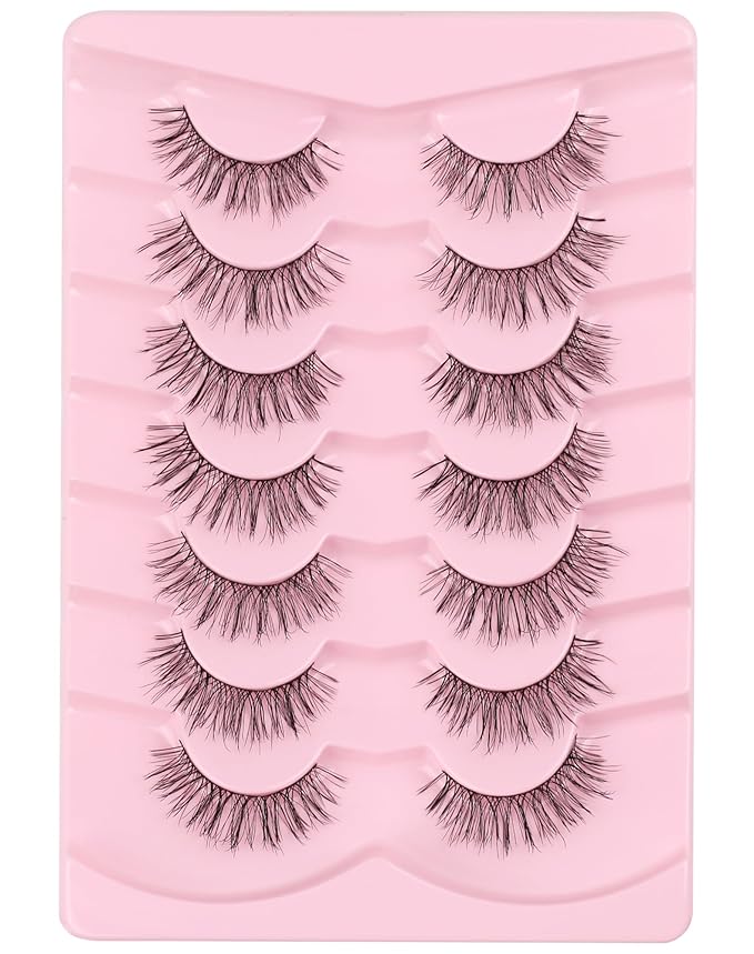 Onlyall Natural Lashes Wispy Lashes Natural Look False Eyelashes Natural Flared Eyelashes False Eye Lashes Soft Fluffy Lashes 7 Pairs T28