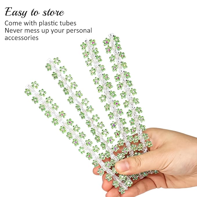 65PCS Mini Flower Hair Clips with Rhinestone Mini Glitter Teeth Rhinestone Flower Hair Accessories - No-Slip Grip Metal Jaw Clamps for Girls Women (Silver-Green Crystal)