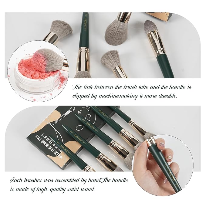 5-Piece Face Makeup Brush Set in Dark Blue – Precision Brushes for Flawless Application and Blending(5 Face Green)