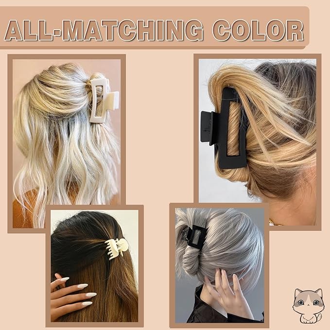 16 PCS 4.4" Large Hair Clips,Claw Clips,FDBJulyy Hair Clips for Women & Girls,4 Styles 4 Colors 16 Pack Strong Hold Matte Claw Hair Clip for Women Thick Hair & Thin Hair, 90's Vintage