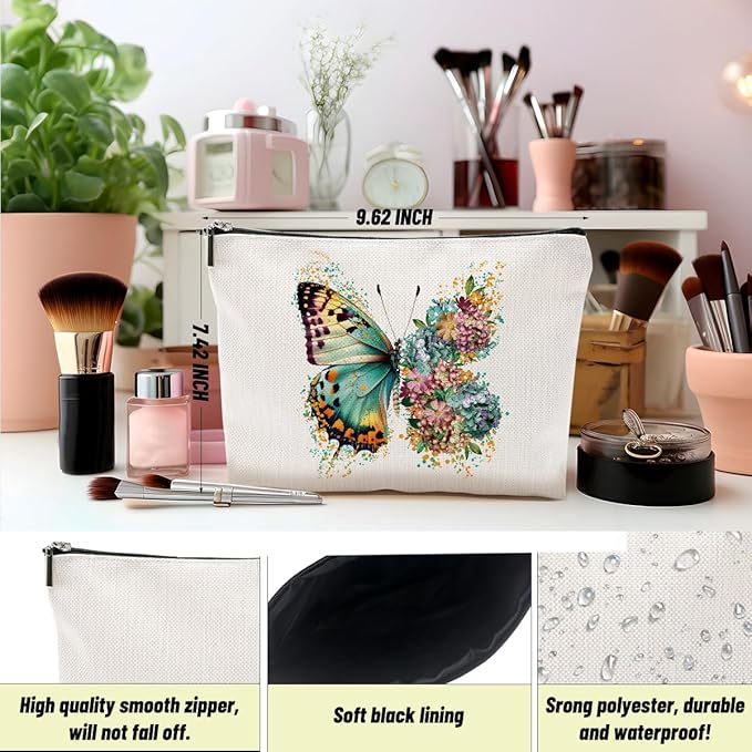2pcs Aesthetic Butterfly Floral Makeup Bag Flowers Butterfly Gifts Cosmetic Bags for Women Girls, Aesthetic Zipper Pouch Travel Toiletry Bag Friend Gifts for Sisters Bestie