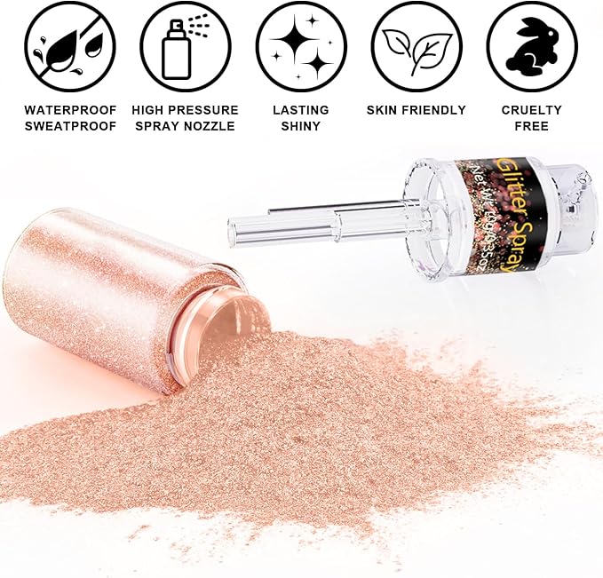 Hair and Body Glitter Spray, 1PC Champagne Glitter Hairspray Dry Powder Makeup for Clothes, Festival Rave Prom Loose Sparkle Powder,Holographic Ultra Fine Resin Glitters for Crafts,10g (Champagne)