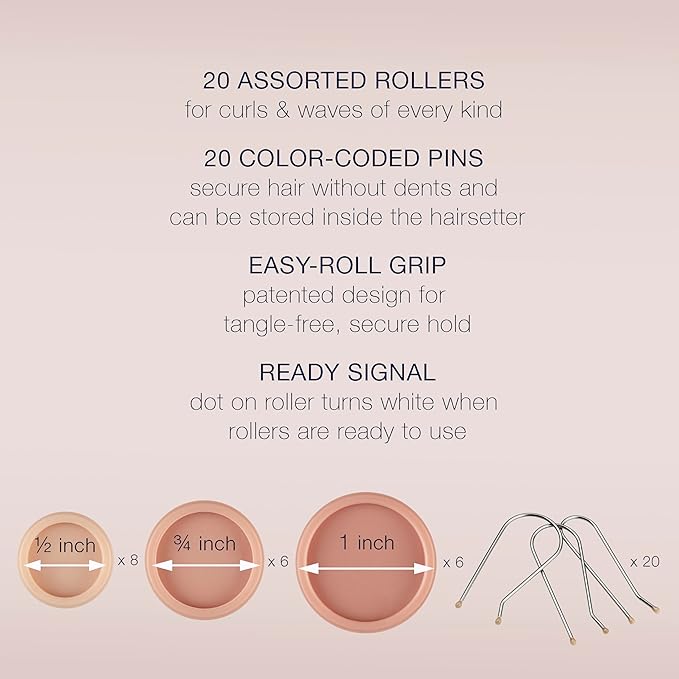 Conair Double Ceramic Hot Rollers for Long, Medium, and All Hair - Hair Curler - Hair Roller Clips Included - 1/2 inch, 3/4 inch, and 1 inch Rollers