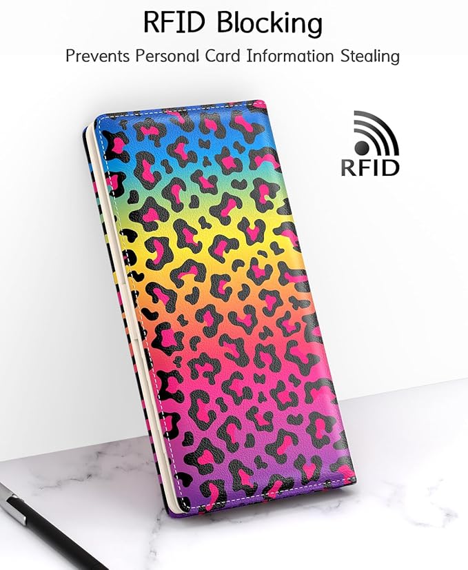 Nipichsha Womens Wallet, RFID Slim Wallets for Women, Thin Ladies Credit Card Holder Purse, Cute Leather Bifold Clutch Billfold with 11 Card Slots & ID Window, Colorful Leopard Print