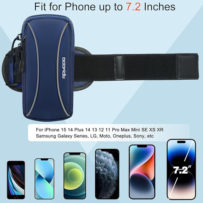 Arm Band for Phone for Running with Crossbody Strap,Running Phone Holder for iPhone 16 15 14 13 Pro Max Samsung Galaxy S24 S23,2 Pockets Lightweight Cell Phone Holder for Walking 7.2 Inch(Blue)