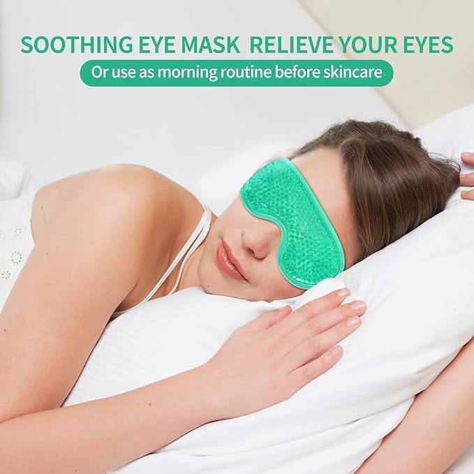 2PCS Gel Eye Mask - Reusable Hot/Cold Therapy Gel Bead Mask for Puffiness, Dark Circles, Headaches, & Stress Relief, Cooling/Heating Eye Compress (Green)