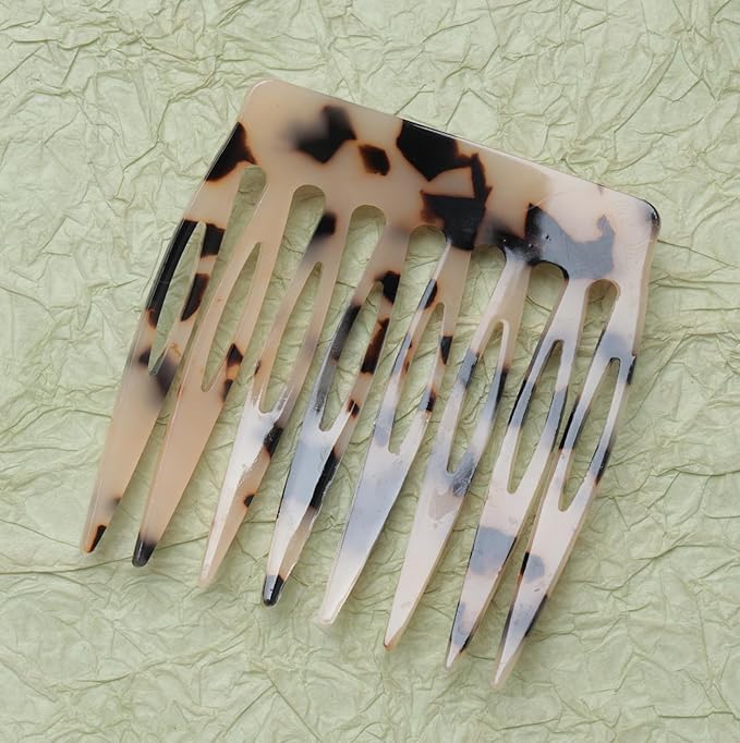 2 Pcs Women Hair Side Comb French Vintage 2.3 x 2.4 Inch Hair Decoration Curved Hair Combs for Bun Twist Hair Styling Accessories (Dark Brown and Light Brown)
