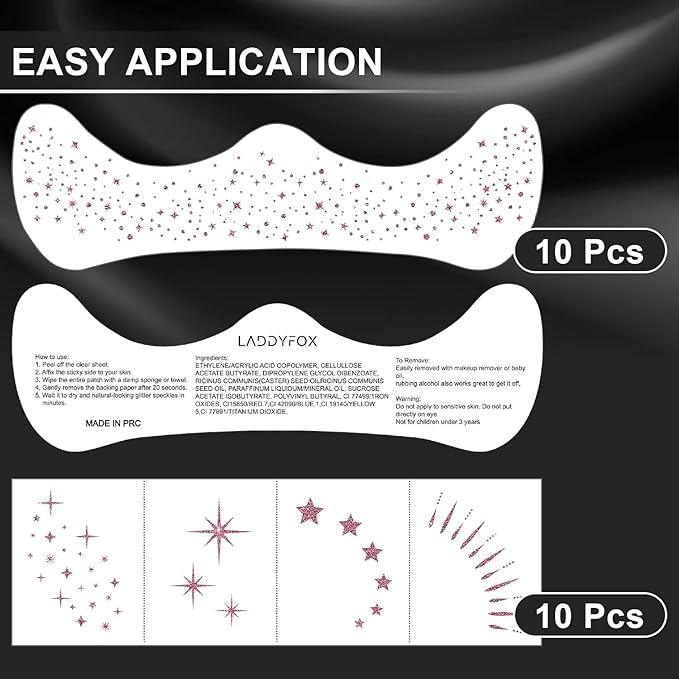 20 Pcs Rose Gold Makeup Patches, Glitter Freckles Face Tattoo, Easy Application and Remove Sparkle Makeup Patches, Waterproof Face Glitter Freckles for Women