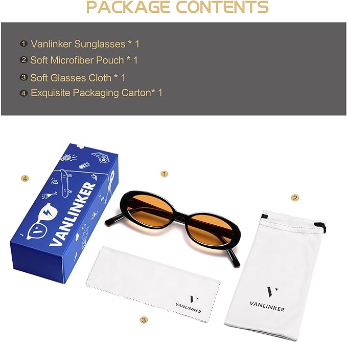 VANLINKER Polarized Retro Oval Sunglasses for Women and Men Small 90s Style VL9580