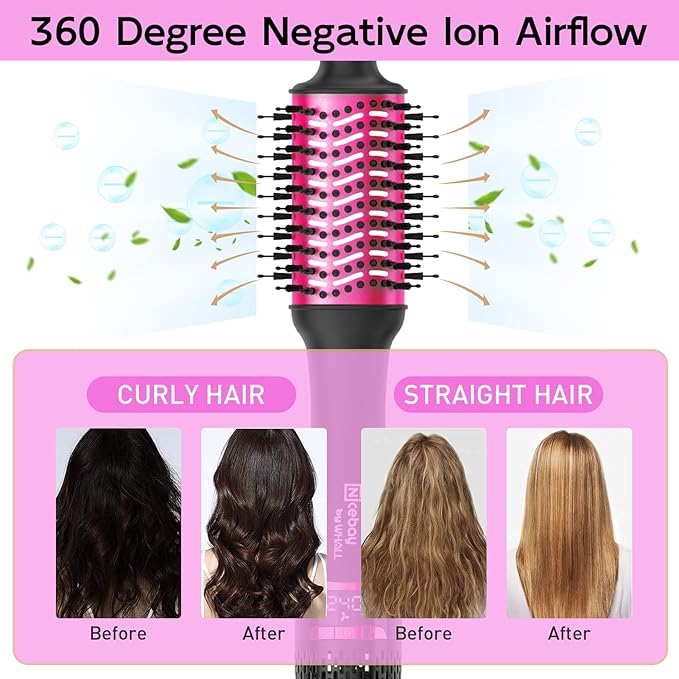 Nicebay Hair Dryer Brush, Hot Tools Blow Dryer Brush for Women, One Step Blowout Brush with Display Screen, Oval Ceramic Barrel, Negative Ion