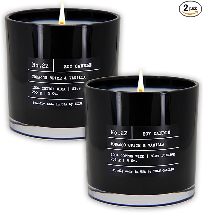 Lulu Candles | Tobacco, Spice & Vanilla | Luxury Scented Soy Jar Candle | Hand Poured in The USA | Highly Scented & Long Lasting (9 Oz. 2 Pack)