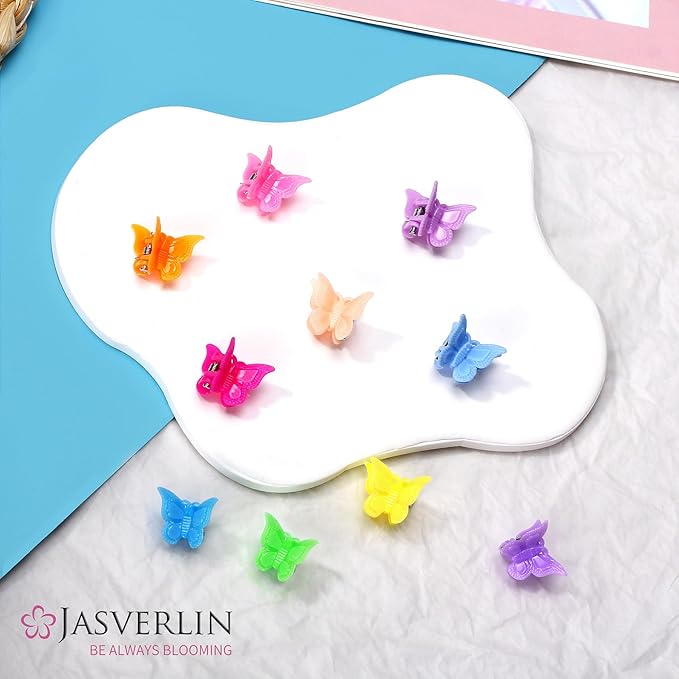 90s Small Butterfly Hair Clips, Cute Hairclip Colorful Pastel Claw Accessories for Women Girls Y2k 10 Colors 50 pcs (Vivid Spectrum)