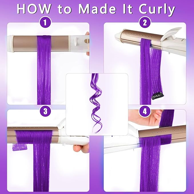 12 PCS Purple Hair Extensions Clip in, 22-Inch Colored Hair Extensions Party Highlights Long Straight Synthetic Hairpieces for Women Kids Girls Halloween Christmas Cosplay