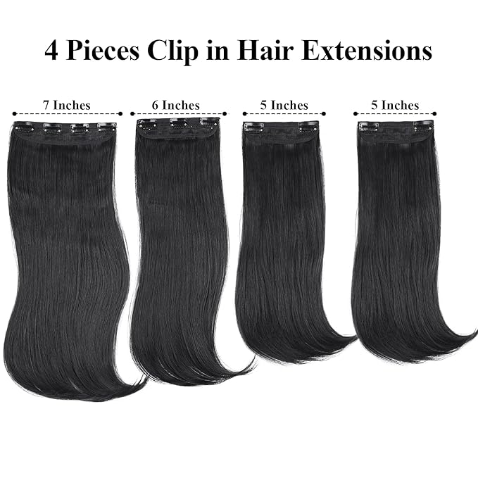 20 Inch Black Hair Extensions Straight Layered Clip in Hair Extensions for Women Synthetic Heat Resistant