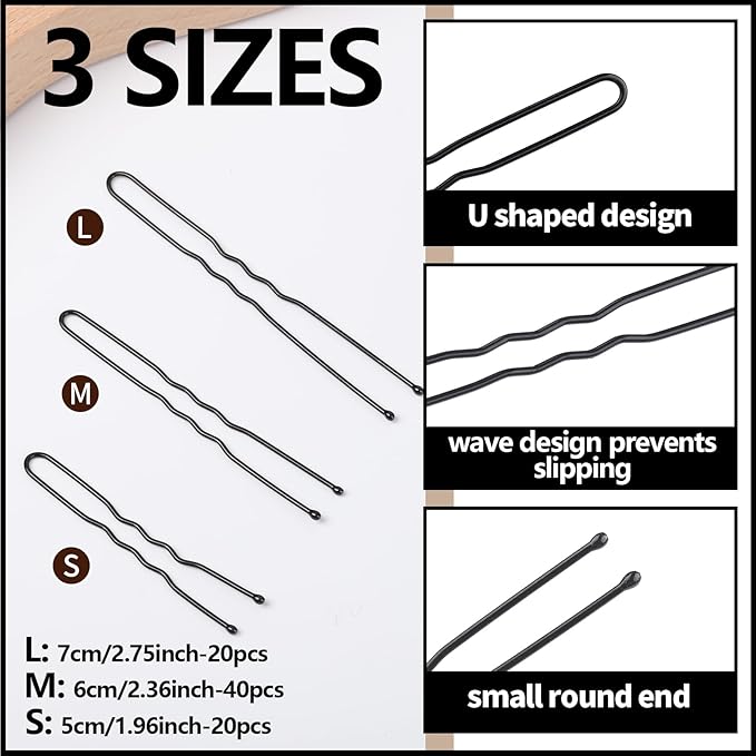 Teenitor Invisible Elastic Hair Nets with Bobby Pins for Ballerina Buns - 40 Black Nets (12, 20, 28 Inch) and 80 Pins