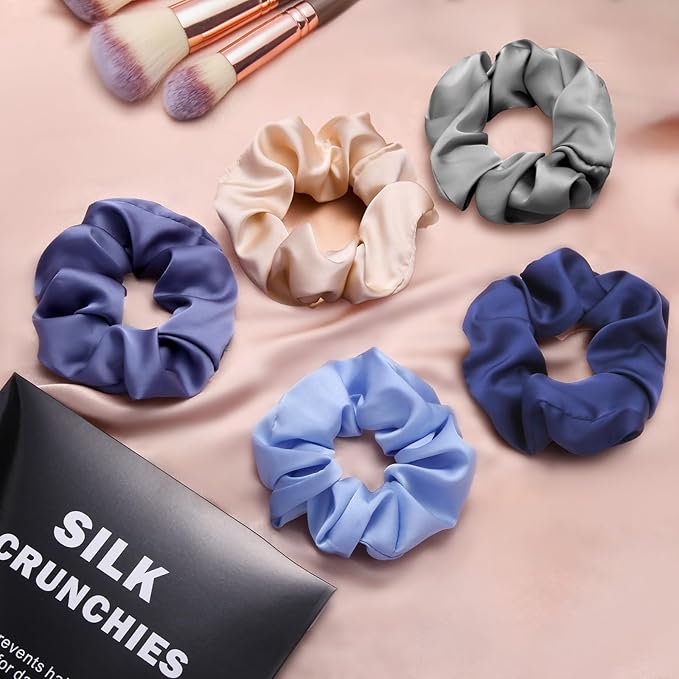 5Pcs Mulberry Silk Hair Ties,Silk Hair Scrunchies for Frizz & Breakage Prevention,No Damage,Elastic Ponytail Holders, Funny Gifts for Girlfriend Her Mon Grandma Daughter