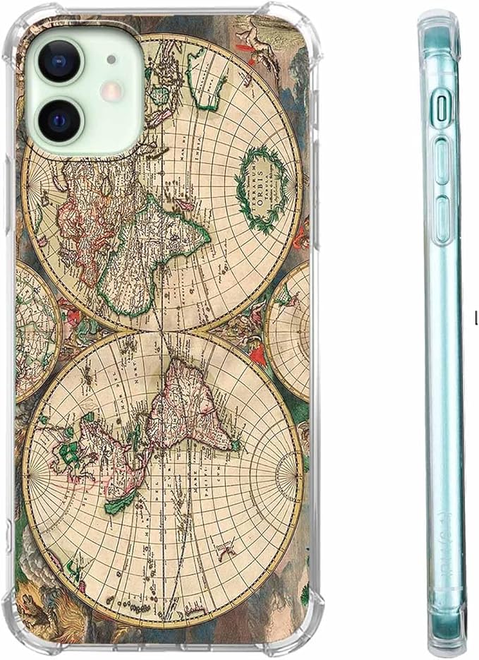 Case for iPhone 12/12 Pro with Retro Art Design,Aesthetic Vintage World Map Pattern,Trendy Soft TPU Bumper Phone Cover(12,Map)