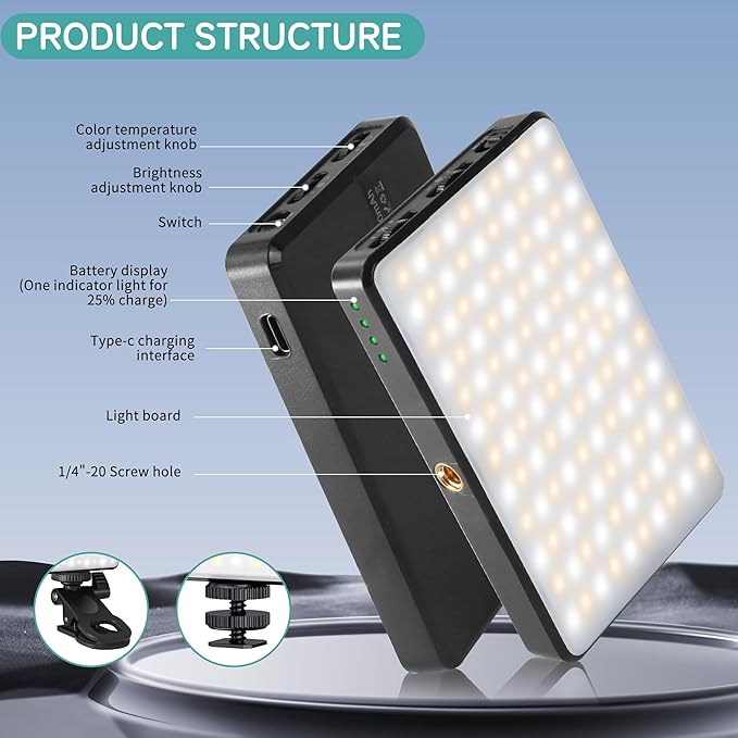 120 LED Selfie Light, Phone Light, 3000Mah Rechargeable Clip Video Light, Adjusted 3 Light Modes, for Phone, Camera, Laptop, iPad, Light for Phone for Selfie, Video Conference, TikTok, Vlog