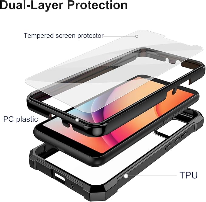 Ailiber for TCL K11 Case, TCL K11 T432W Case with Screen Protector, Dual Layer Shockproof Bumper, Clear Transparent Anti Yellowing, Military Grade Protection Cell Phone Cover-Black