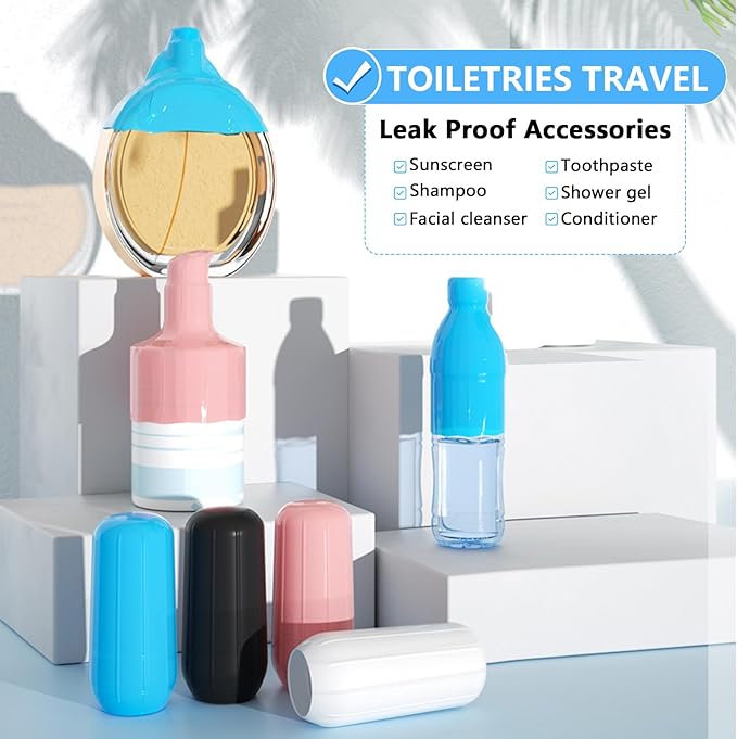12 Pack Travel Essentials Silicone Bottle Covers, Cruise Ship Essentials,Travels Essentials for Women Men,Elastic Sleeves for Leak Proofing,Travel Size Toiletries,Accessories Luggage