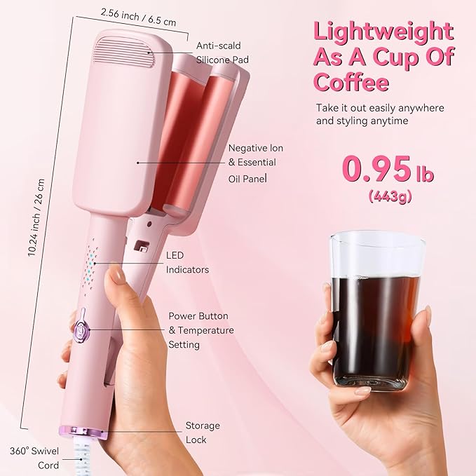 CHIKYO 3 Barrel Rovy Wave Curling Iron, 1.25 Inch Hair Crimper Waver, Beach Waves Curling Wand, Deep Waver Hair Curler Hot Tool with Ceramic Hair Curler for Women, Dual Voltage, Easy to Use,1.4m Cord