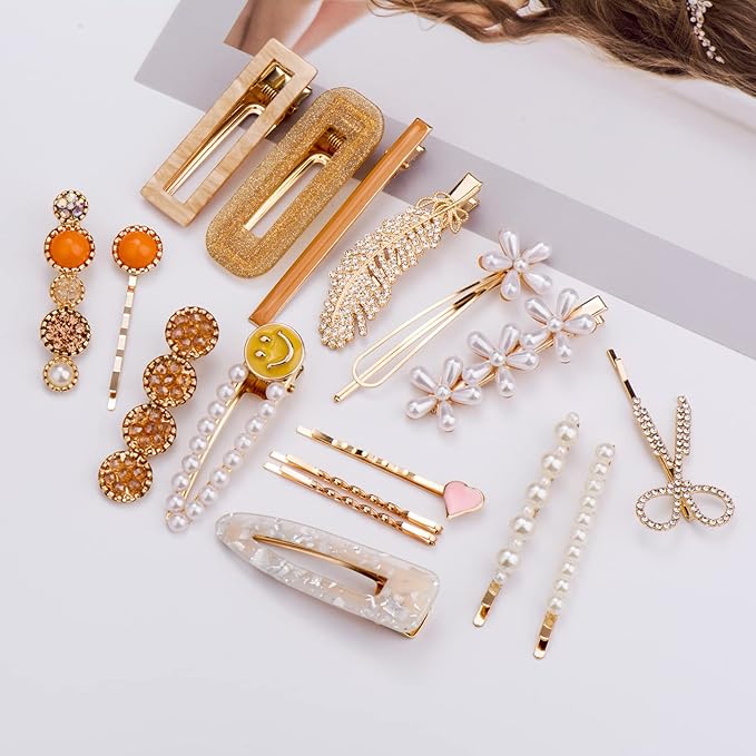 20 Pieces Pearl Hair Clips Set, Acrylic Resin Sweet Decorative Bobby Pins Hair Barrettes Hairpin Headwear Hair Accessories Headwear for Women and Girls