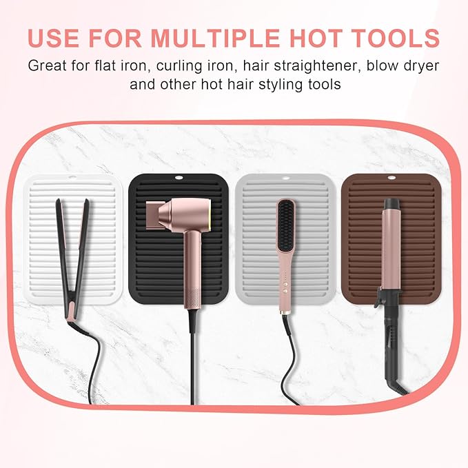 Large Silicone Heat Resistant Mat, Professional Hot Hair Tools Mat for Curling Iron, Flat Iron, Hair Straightener, Portable Hot Pad Cover with Velcro for Travel Home Salon(11.8" x 9.0")