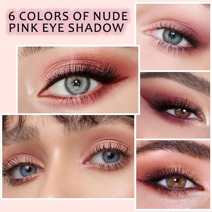 6 Colors Glitter Matte Eyeshadow Palette, Natural Nude Dark Brown Coffee Sparkly Eye Shadow Makeup, Warm Pastel Eye shadows Palette Long Lasting Waterproof Naturing-Looking Women Girls Eye Shadow 03