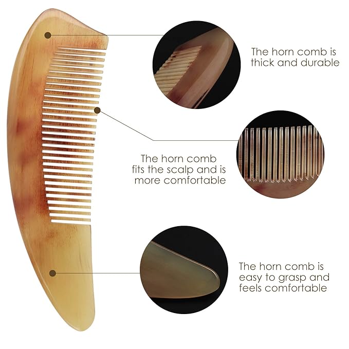 Horn Comb - Anti-Static Fine Tooth Detangling Comb for All Hair Types and Ages
