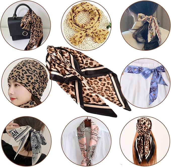 35 x 35 Women's Fashion Pattern Large Square Silk Like Hair Scarf Head Sleeping Wrap Satin Neck Bandana for Gift…