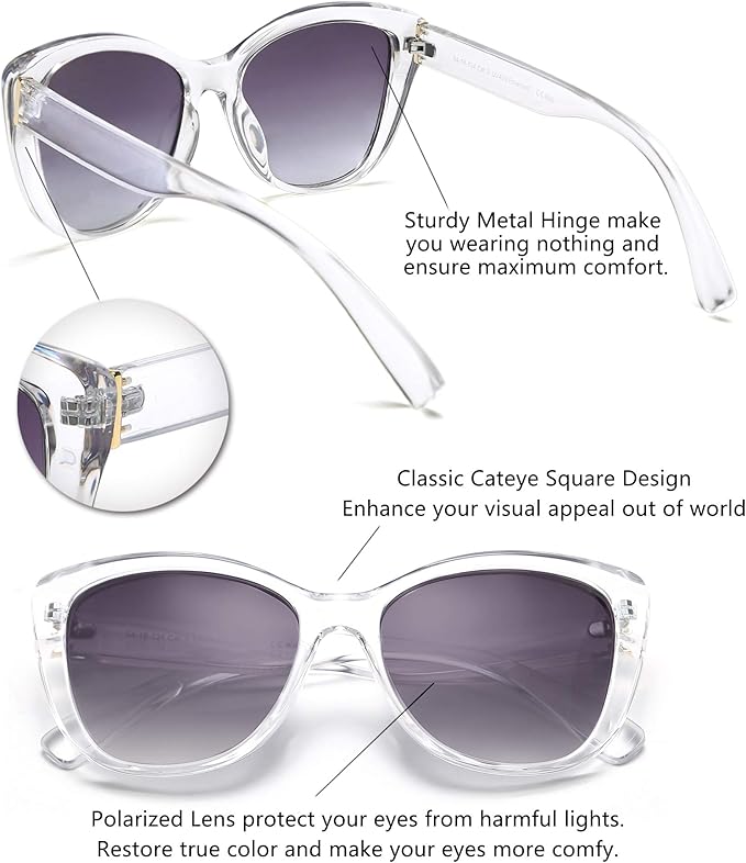 FEISEDY Polarized Vintage Sunglasses American Womens Square Jackie O Cat Eye Sunglasses B2451