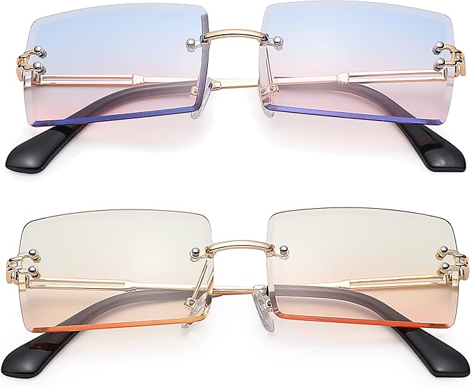 Rectangle Sunglasses for Men/Women Small Rimless Square Shade Eyewear