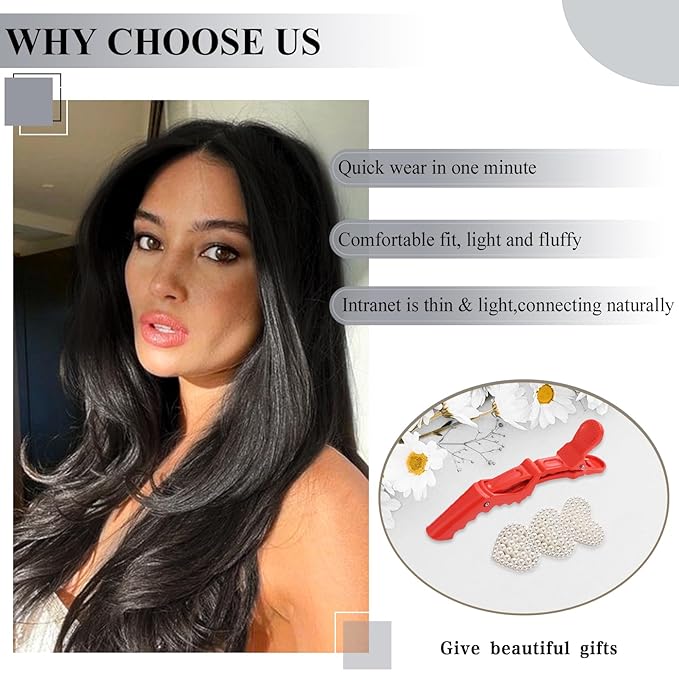 20 Inch Black Hair Extensions Straight Layered Clip in Hair Extensions for Women Synthetic Heat Resistant