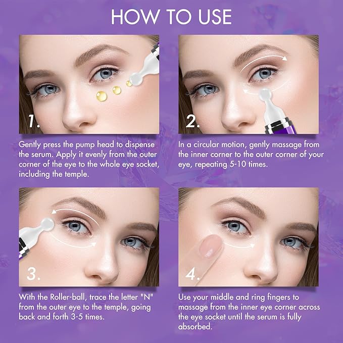 8% Caffeine Eye Cream & Under Eye Serum for Dark Circles and Puffiness Eye Care Eye Roller Serum with 360° Massage Ball Eye Treatment Serum Under Eye Roller Cream for Women Reduce Wrinkles Fine Lines