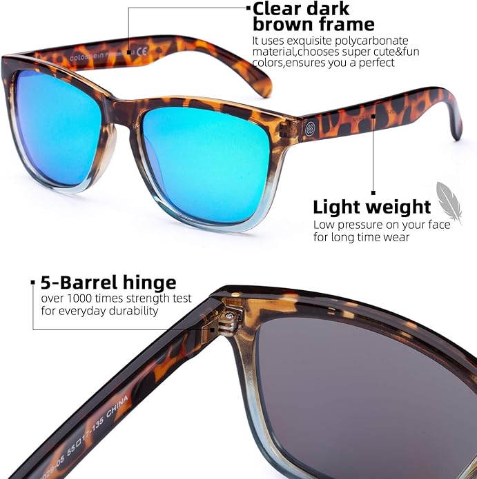 COLOSSEIN Sunglasses Womens,Classic Square Frame UV400 Mirrored Lens,Sunglasses Fit For Beach,Vacation,Driving
