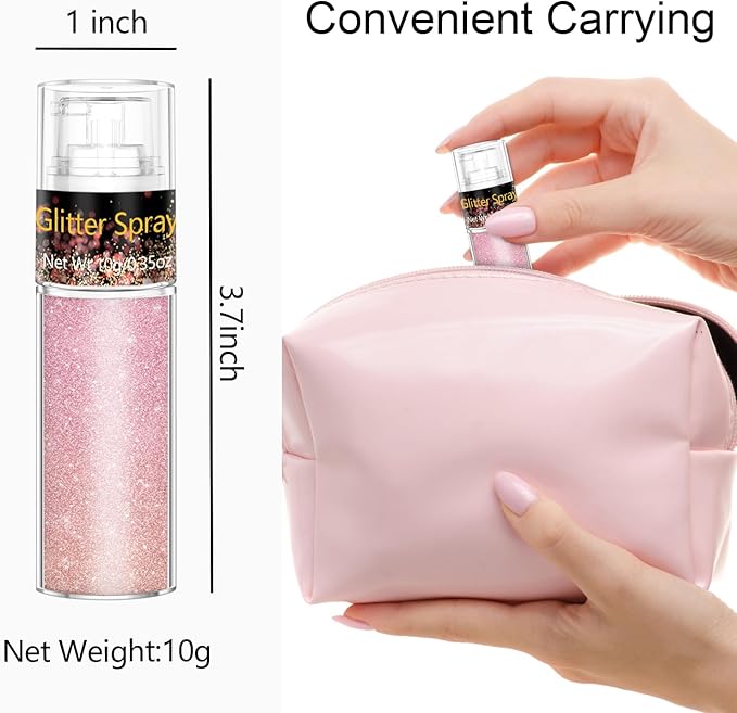 Hair and Body Glitter Spray, 1PC Pink Glitter Hairspray Dry Powder Makeup for Clothes, Festival Rave Prom Loose Sparkle Powder,Holographic Ultra Fine Resin Glitters for Crafts,10g (Pink)