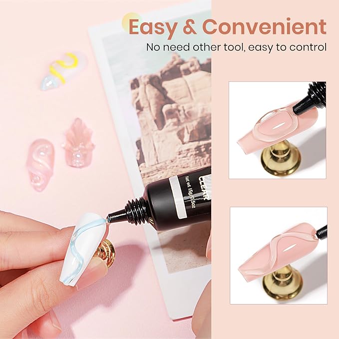 MIZHSE 3D Nail Gel, 2 Pcs Clear 3D Nail Art Sculpting Gel for Nail Art, No Wipe Molding for Nails Decoration Manicure Charms DIY at Home Manicure