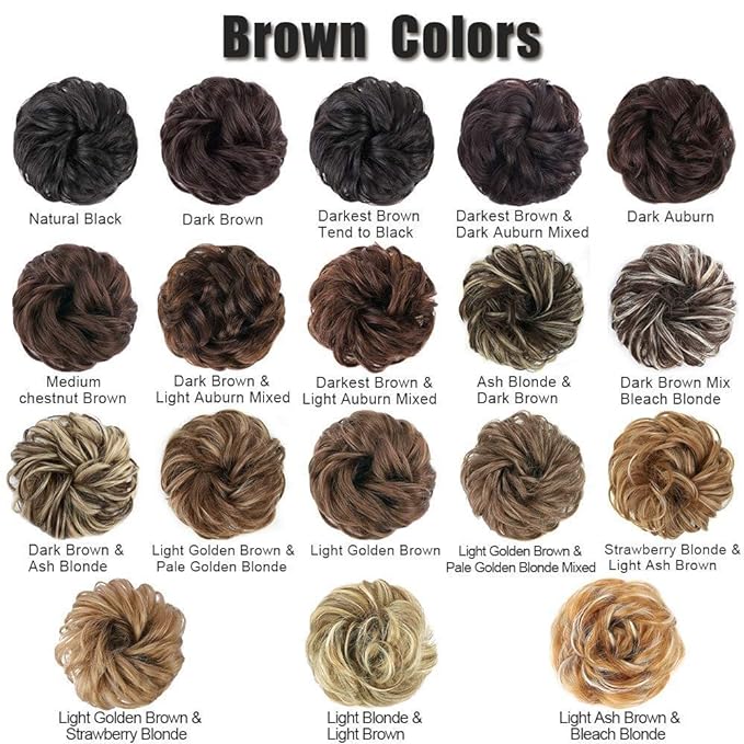 MORICA 2PCS Messy Bun Hair Pieces, Fake Bun Scrunchies for Thin Hair - Curly, Wavy Synthetic Chignon Ponytail - Dark Brown