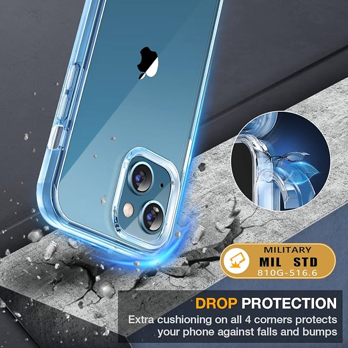 Miracase Glass iPhone 13 Case 6.1 inch, 2023 Upgrade Full-Body Clear Bumper Case with Built-in 9H Tempered Glass Screen Protector for iPhone 13,Clear Blue
