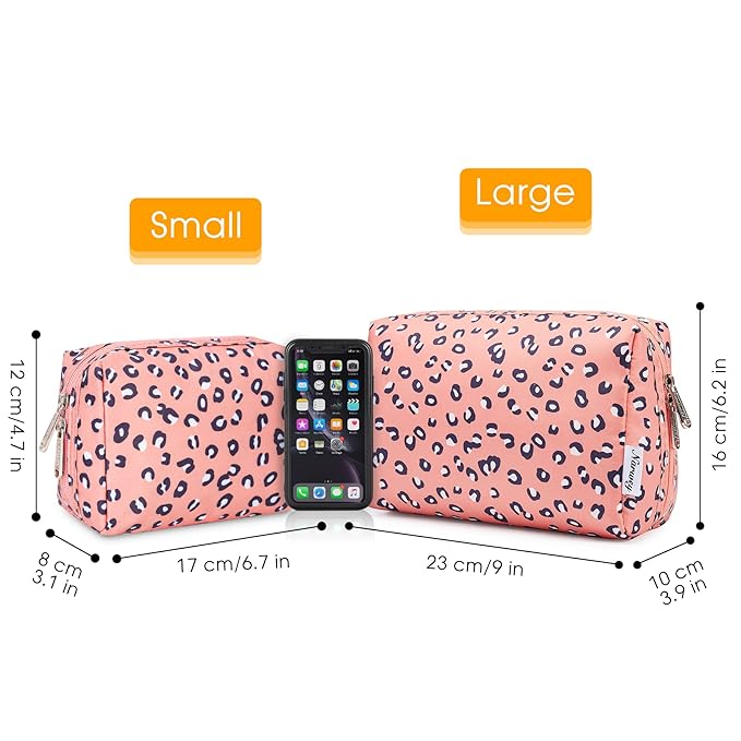 Narwey Small Cheetah Makeup Bag for Purse Mini Cosmetic Bag Travel Makeup Pouch Zipper Pouch Cute Make up Bags with Compartments for Women Girls (Leopard, Small)