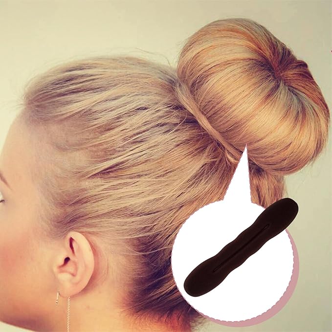 2pcs Sponge Hair Bun Maker, Hair Curler Bun Clip with 2 Sizes, Lazy Bun Updo Styling Accessories for Thin Thick Long Straight Curly Hairstyles- Brown