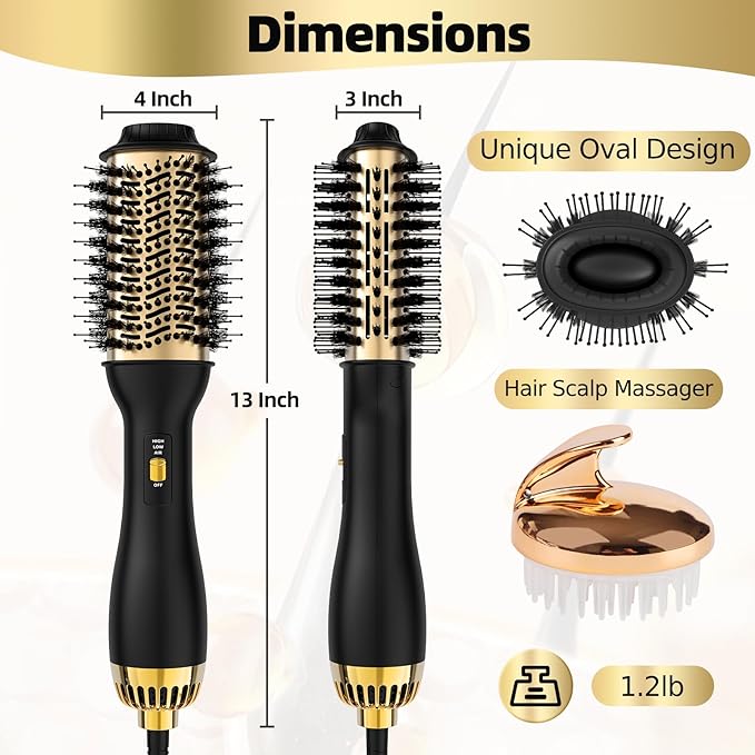 4-in-1 Hot Air Brush with Oval Barrel - Salon-Grade Styling Tool for All Hair Types