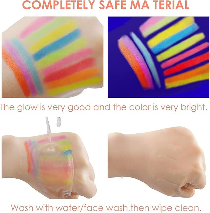 12 Pack Glow in The Dark Paint, Glow in The Dark Face Body Paint Glow Sticks Makeup Face Painting Kits for Kids Adult, Birthday Party Neon Face Paint Crayons for Halloween and Parties (12 Colors)