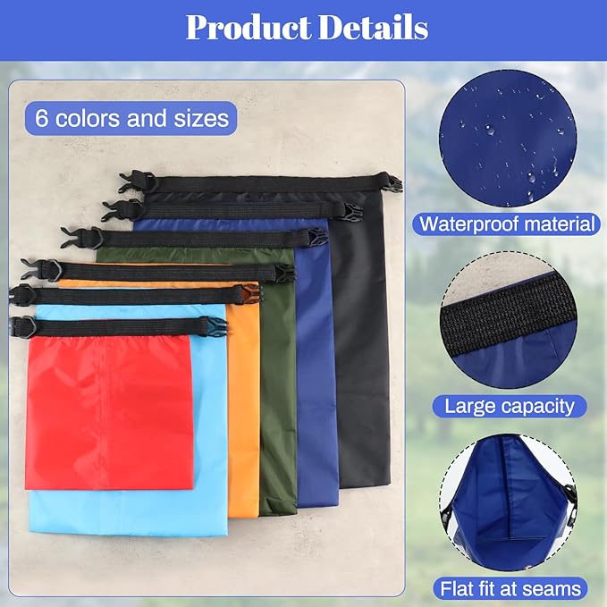 6Pack Waterproof Dry Bags,lightweight outdoor dry bags,Multi-color Waterproof Storage Bags for Outdoor Hiking Climbing Camping Rafting Fishing Travel