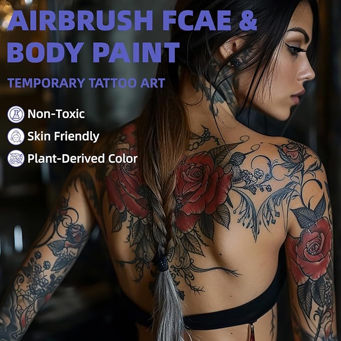 OPHIR 18 Colors Airbrush Temporary Tattoo Ink, Air Brush Body Paint for Face and Body Painting Special Effects Makeup, Water Resistant Airbrush Body Painting Pigment Tattoo, 1.06oz/Bottle