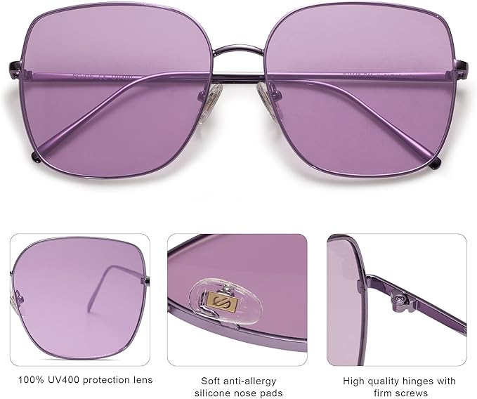 SOJOS Trendy Oversized Square Metal Frame Sunglasses for Women Men Retro Big Flat Lens UV Protection Sunglasses SJ1146
